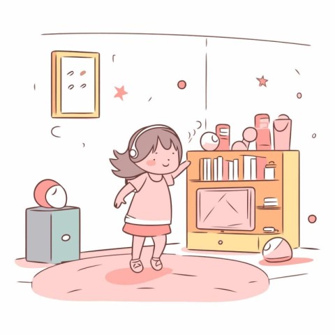 Cute little girl playing with cosmetics in the room