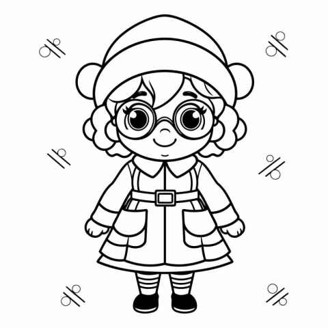 Coloring book for children: Cute girl in a winter coat