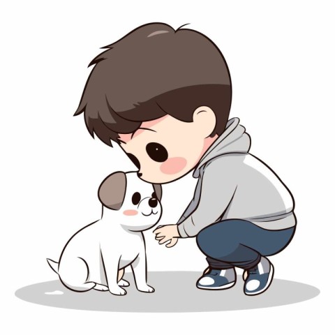 Boy with dog on white background. Eps 10.