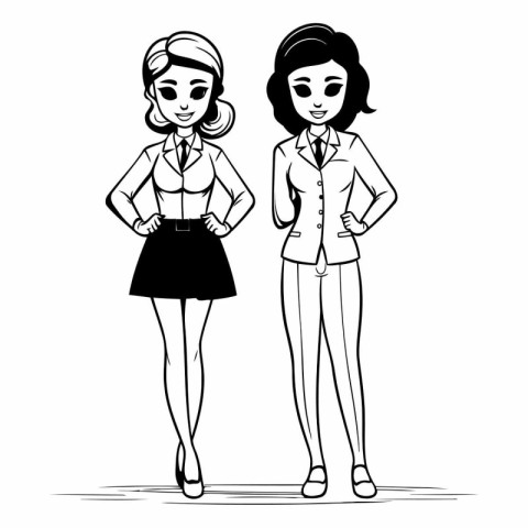 Vector illustration of two beautiful business women in office cl