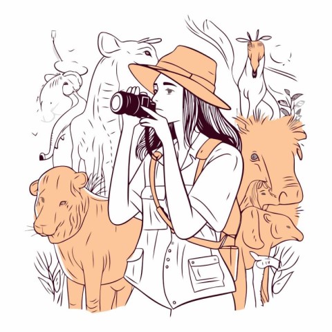 Vector illustration of a girl with a camera taking pictures of a