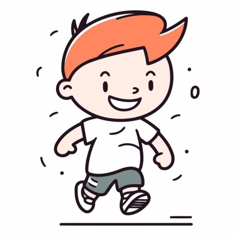 Cute little boy running and smiling in cartoon style.