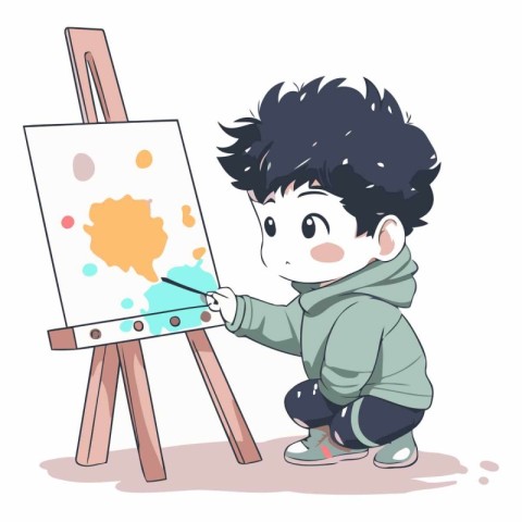 Illustration of a Cute Boy Painting on an Easel.