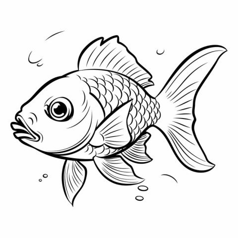 Illustration of a Fish on a White Background - Coloring Book