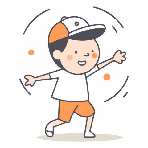 Illustration of a Little Boy Wearing a Cap Playing Baseball Vect