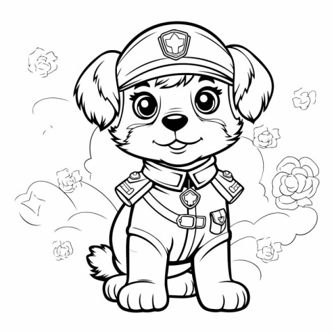 Black and White Cartoon Illustration of Cute Puppy Sailor Animal