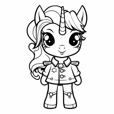 Black and White Cartoon Illustration of Cute Unicorn Fantasy Cha