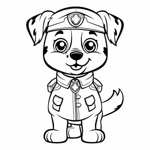 Black and White Cartoon Illustration of Dog Police Officer Anima