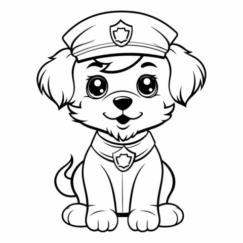 Black and White Cartoon Illustration of Cute Puppy Police Dog An