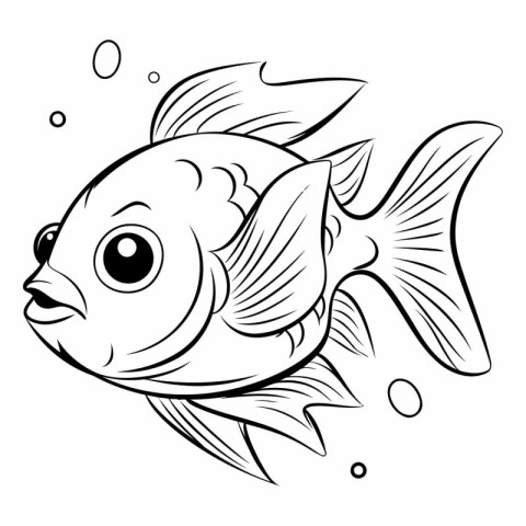 Black and White Cartoon Illustration of Cute Fish Animal Charact