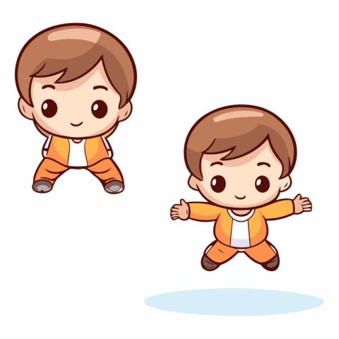 Cute little boy and girl running cartoon vector illustration gra