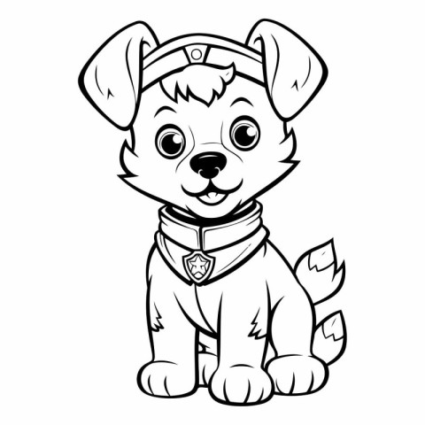 Black and White Cartoon Illustration of Cute Puppy or Puppy for