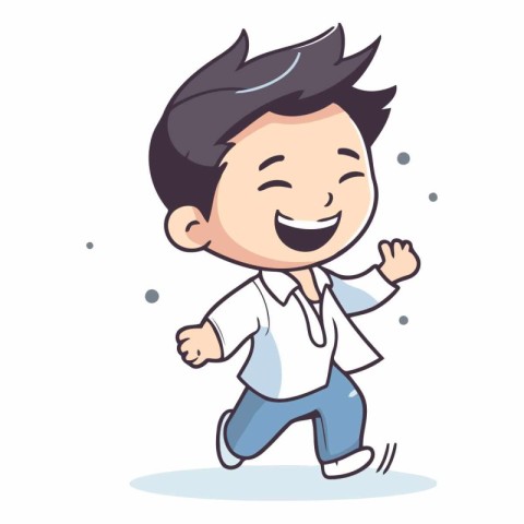 Cute boy running and smiling in cartoon style.