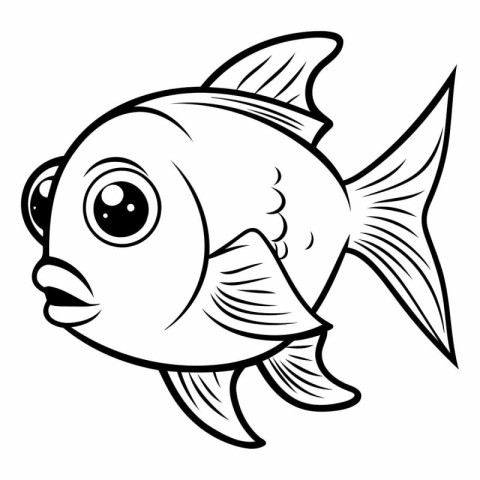 Black and White Cartoon Illustration of Cute Fish Animal Charact