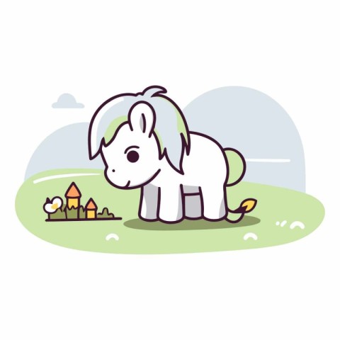 Vector illustration of a cute little pony standing in the meadow