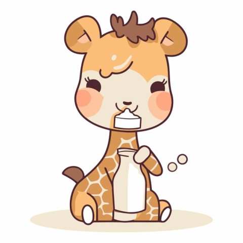 Cute cartoon giraffe with bottle of milk.