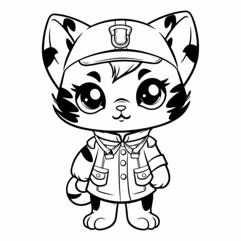 Black and White Cartoon Illustration of Cute Cat Animal Characte