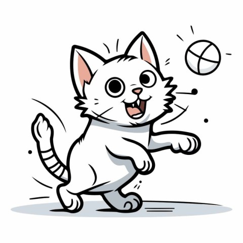 Illustration of a Cute Cartoon Kitten Running with a Basketball