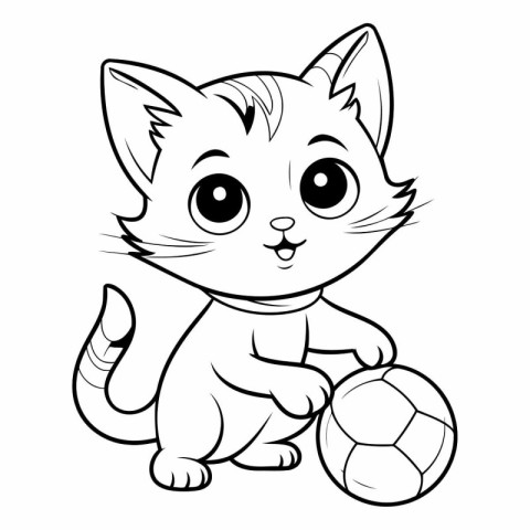 Cute cartoon kitten with soccer ball isolated on white backgroun