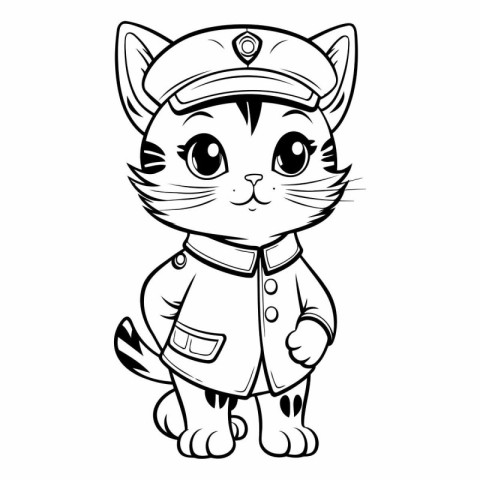 Cute cartoon cat in a cap and uniform.