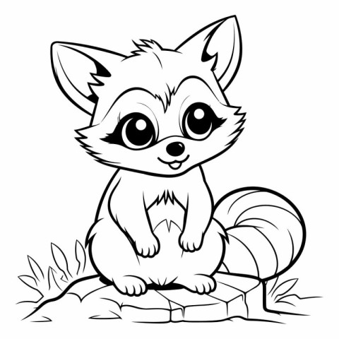 Black and White Cartoon Illustration of Cute Fox Animal Characte