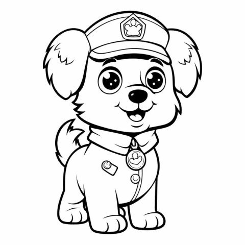 Black and White Cartoon Illustration of Cute Puppy Police Dog An