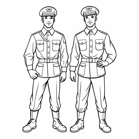 Police officers in uniform. Coloring book for adults.