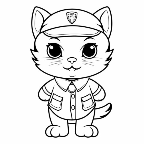 Black and White Cartoon Illustration of Cat Police Animal Charac