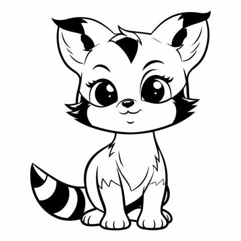 Cute Cartoon Red Panda - Black and White Vector Illustration. Is