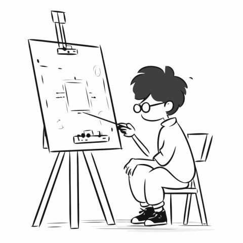 Boy painting on easel. sketch for your design