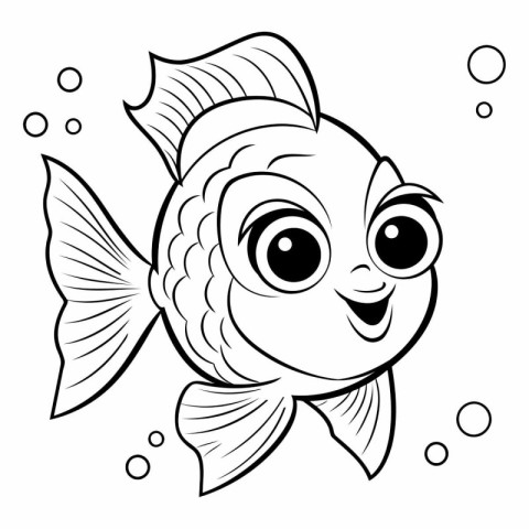 Black and White Cartoon Illustration of Cute Fish Animal Charact