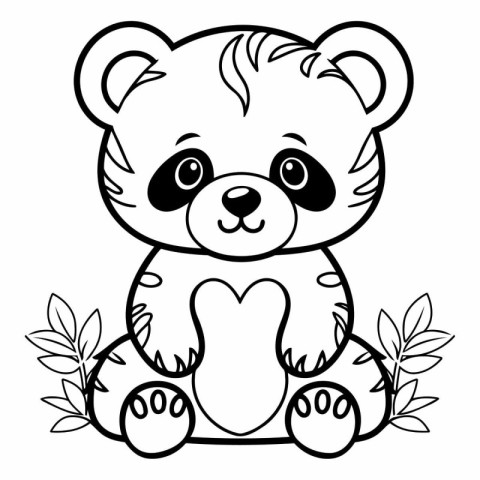 Black and White Cartoon Illustration of Cute Teddy Bear Animal C