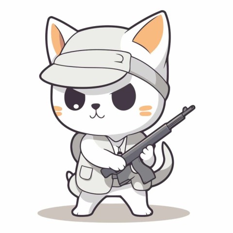 Soldier cat character cartoon vector illustration. Cute cat masc