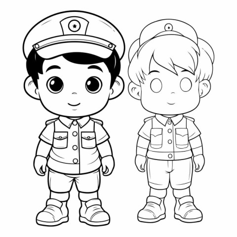 Coloring Page Outline Of a Little Boy and Girl in Uniform