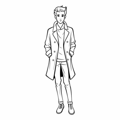 Outline of a young man in a coat.