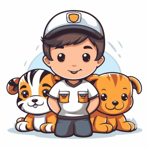 Veterinarian with dog and cat. Cute cartoon vector illustration.