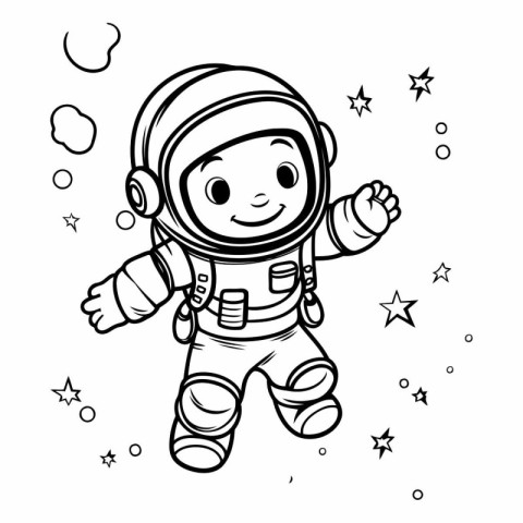 Cute cartoon astronaut in space costume for coloring book.