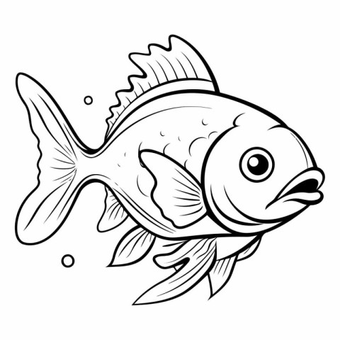 Black and White Cartoon Illustration of Cute Fish for Coloring B