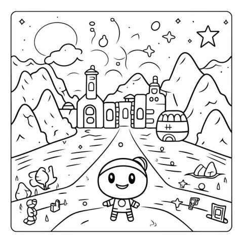 Coloring Page Outline Of cartoon little boy playing on the road