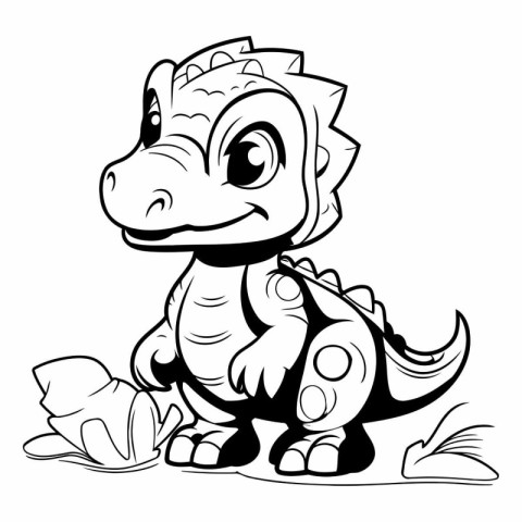 Black and White Cartoon Illustration of Cute Dinosaur Animal for