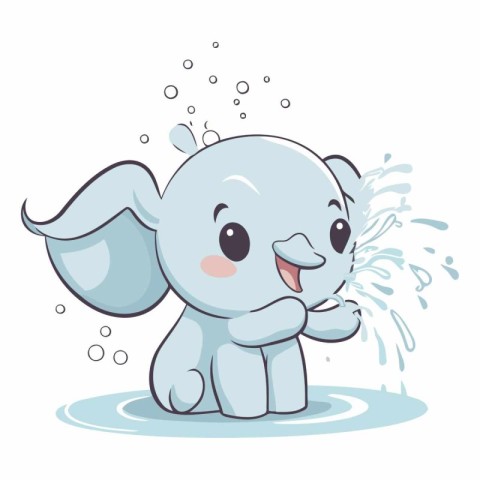 Cute little elephant with splashes of water.