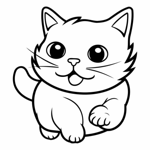 Illustration of Cute Cartoon Cat on White Background - Coloring