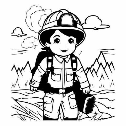 Firefighter boy cartoon design. Emergency rescue save department