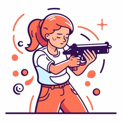 Girl with a gun of a girl in a flat style.