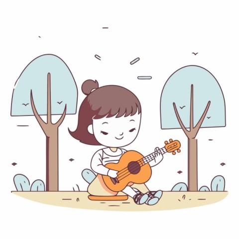 Little girl playing ukulele in the park.