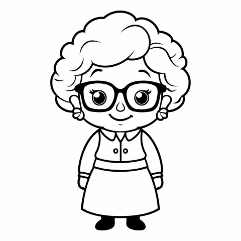 Black and White Cartoon Illustration of Grandmother or Grandmoth