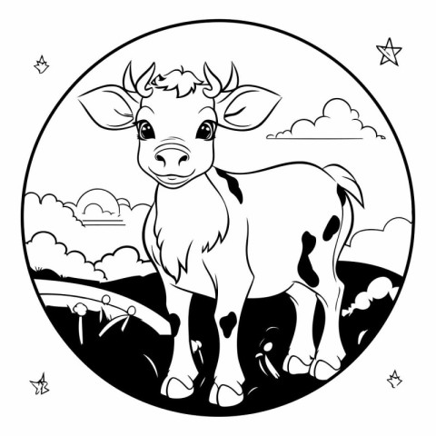 Coloring book for children: cow in the field