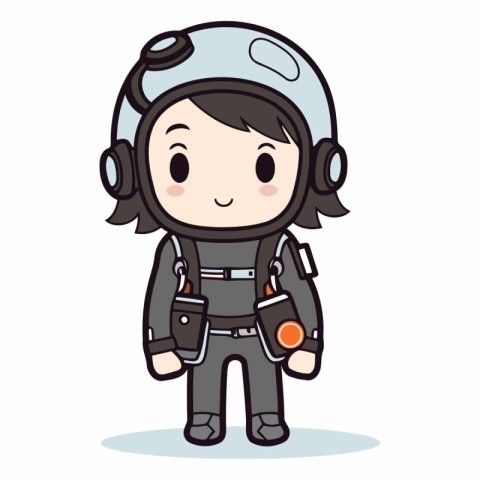 Astronaut girl cartoon character vector illustration. Cute cosmo