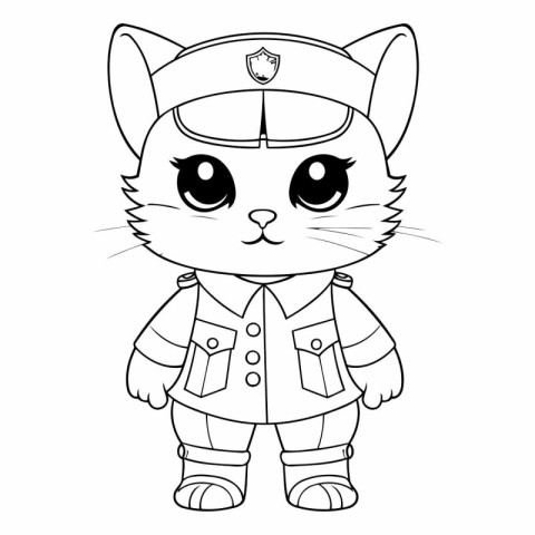 Cute cat in police uniform. Cartoon vector illustration for colo