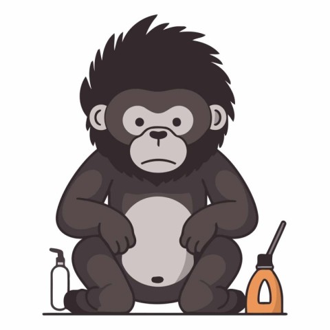 Chimpanzee monkey sitting with bottle of body lotion vector illu